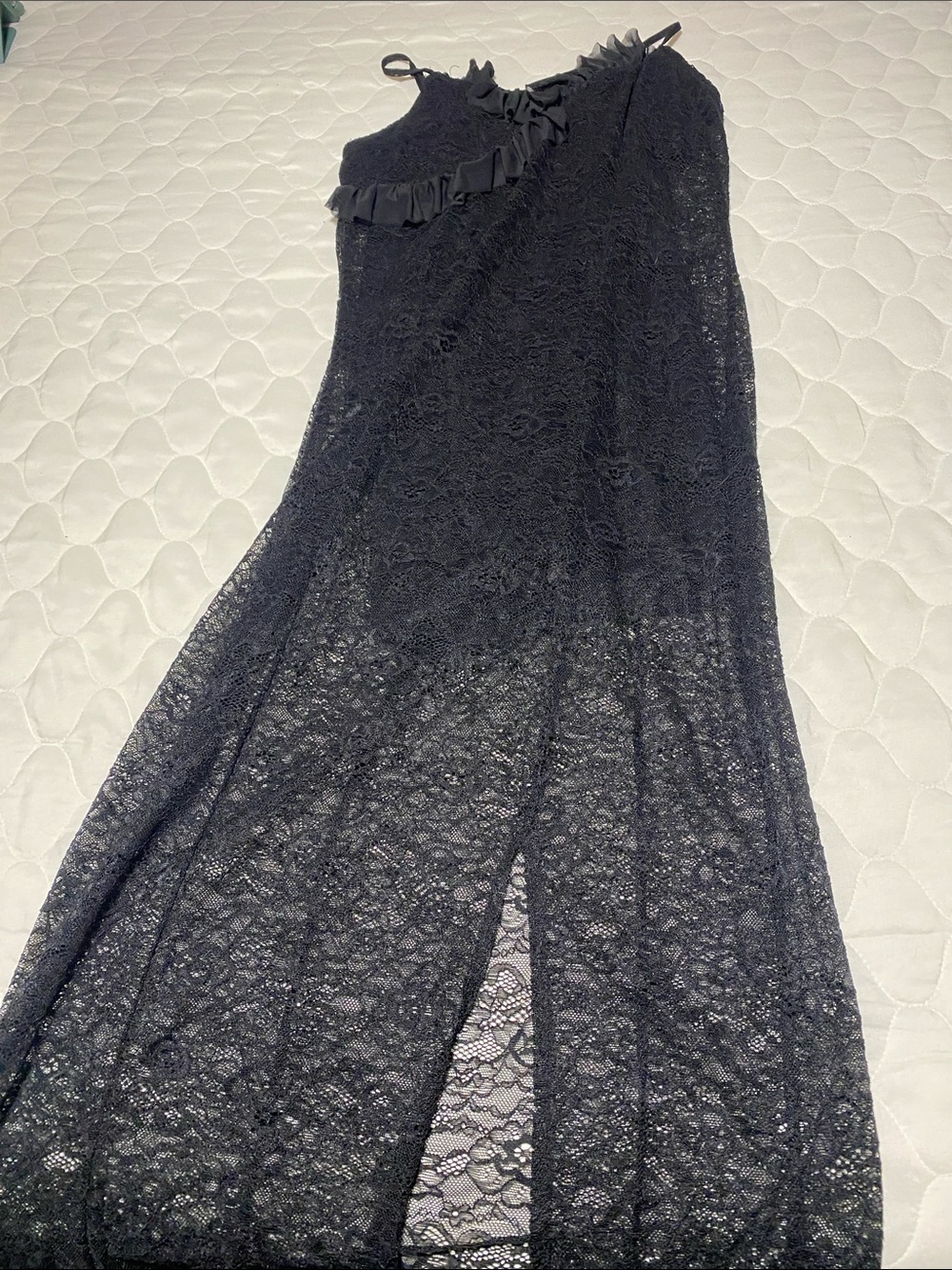 Black Lace Maxi Skirt with Ruffle Trim